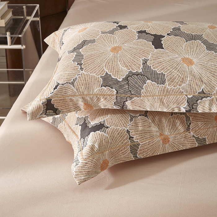 91家纺网 家纺一手货源 找家纺 启航家居 2025直播热款全棉精梳磨毛印花四件套-小资格调系列 凯文橘