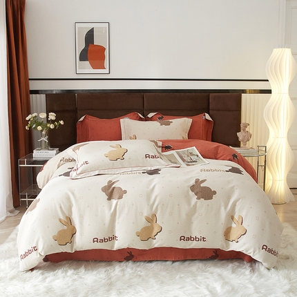 启航家居 2025直播热款全棉精梳磨毛印花四件套-小资格调系列 乐奇-米