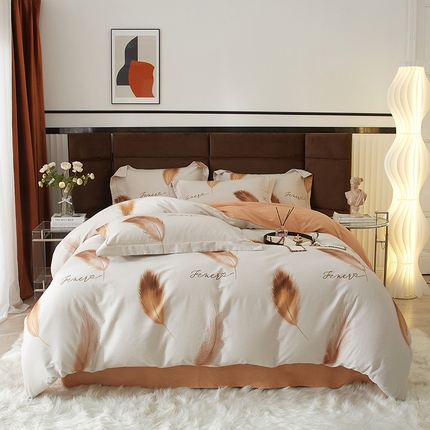 启航家居 2025直播热款全棉精梳磨毛印花四件套-小资格调系列 凤羽-灰