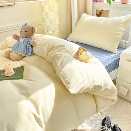 91家纺网 家纺一手货源 找家纺 （总）雨帆家纺 2023新款简约纯色三件套四件套学生宿舍套件