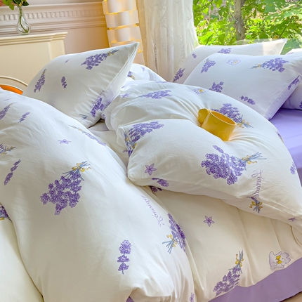 91家纺网 家纺一手货源 找家纺 超柔水洗棉双层纱四件套小碎花被套床笠床单学生宿舍三件套 花束