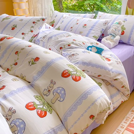 超柔水洗棉双层纱四件套小碎花被套床笠床单学生宿舍三件套 百园