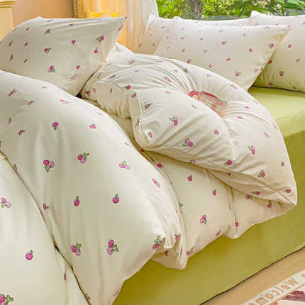 91家纺网 家纺一手货源 找家纺 超柔水洗棉双层纱四件套小碎花被套床笠床单学生宿舍三件套 果粒