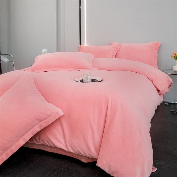 91家纺网 家纺一手货源 找家纺 新款230克牛奶绒纯色四件套定做定制尺寸 玉色