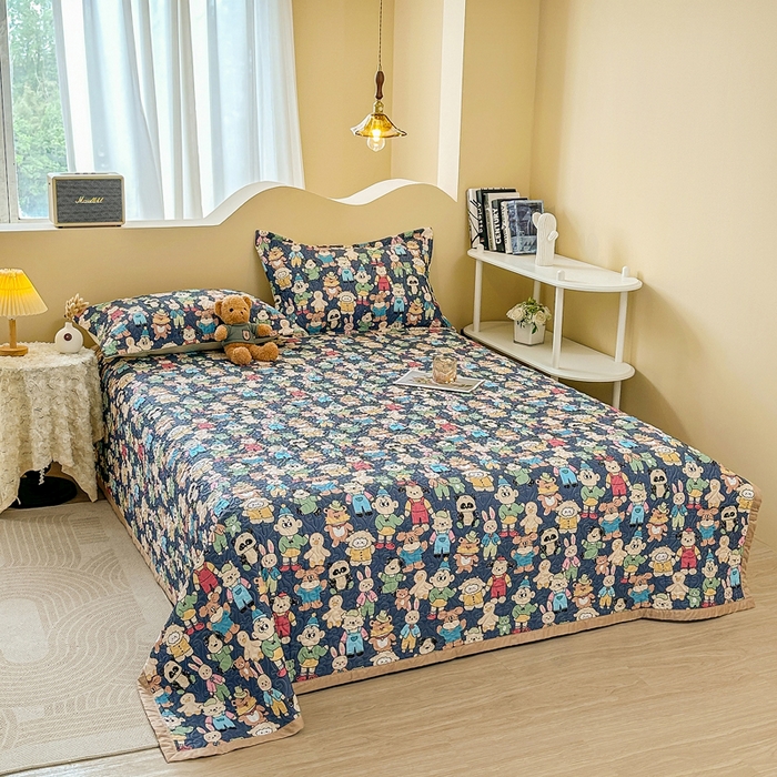 91家纺网 家纺一手货源 找家纺 40支全棉夹棉绗缝13372简约款印花多功能床盖夏被凉席 彼得一家