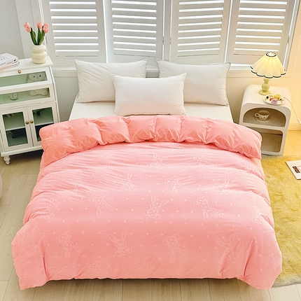 新款全消光210克婴儿绒宝宝绒压花单被套定做定制尺寸 宝宝绒-粉小兔