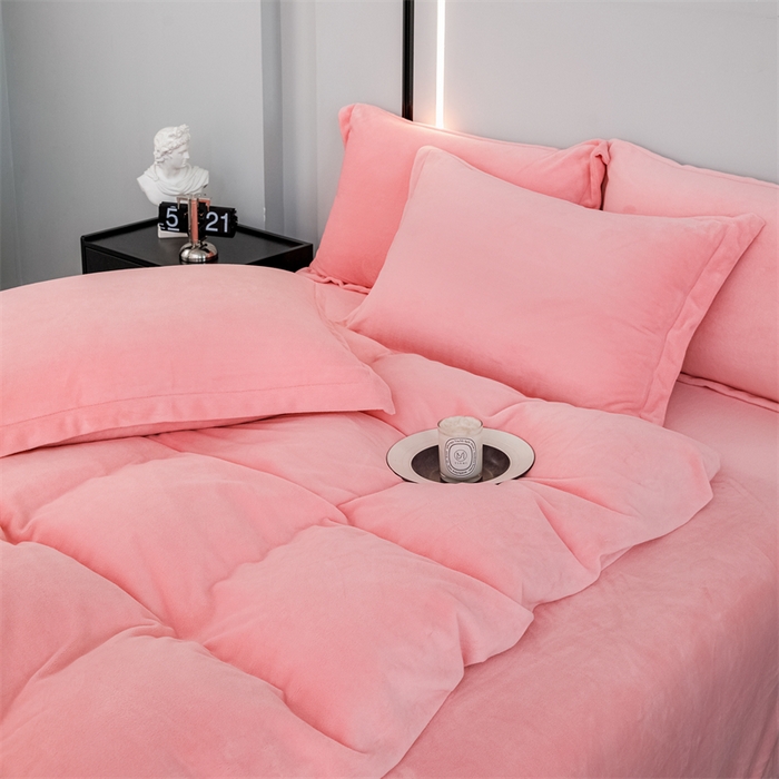 91家纺网 家纺一手货源 找家纺 新款230克牛奶绒纯色四件套定做定制尺寸 玉色