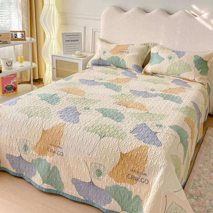 91家纺网 家纺一手货源 找家纺 40支全棉夹棉绗缝13372简约款印花多功能床盖夏被凉席 初秋银杏