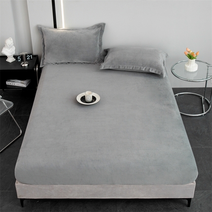 91家纺网 家纺一手货源 找家纺 新款230克牛奶绒纯色床笠定做定制尺寸  银灰