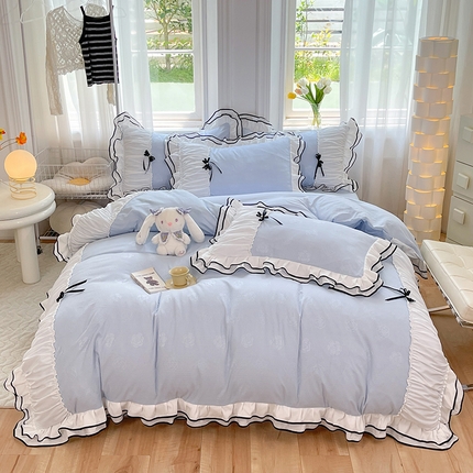 91家纺网 家纺一手货源 找家纺 （总）逸尚阁 2023新款高支密水洗磨毛花边四件套-塔塔