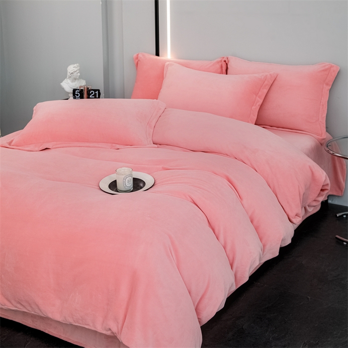 91家纺网 家纺一手货源 找家纺 新款230克牛奶绒纯色四件套定做定制尺寸 玉色