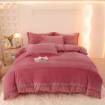 91家纺网 家纺一手货源 找家纺 新品牛奶绒烂花230克四件套可定做 提花-豆沙