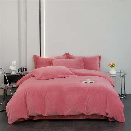 91家纺网 家纺一手货源 找家纺 （总）新款230克牛奶绒纯色四件套定做定制尺寸