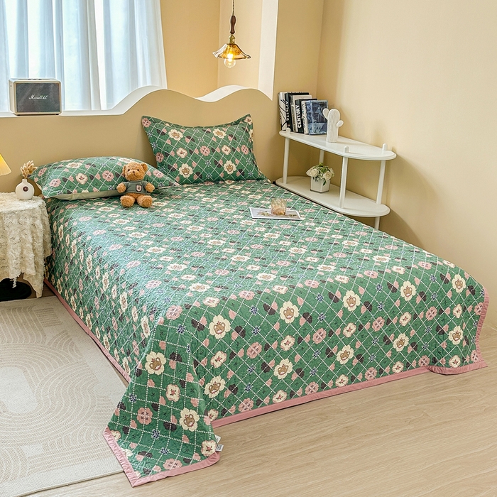 91家纺网 家纺一手货源 找家纺 40支全棉夹棉绗缝13372简约款印花多功能床盖夏被凉席 温情