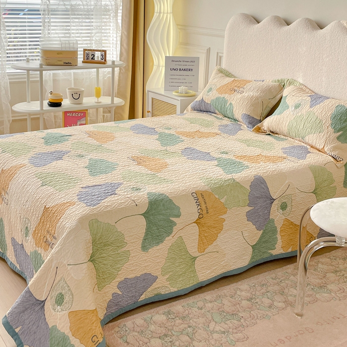 91家纺网 家纺一手货源 找家纺 40支全棉夹棉绗缝13372简约款印花多功能床盖夏被凉席 初秋银杏