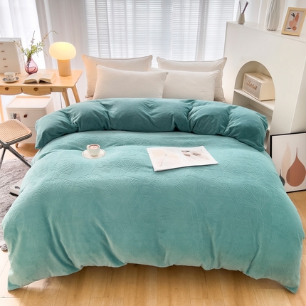 新品230克牛奶绒烂花单被套定做定制尺寸 银杏叶-绿