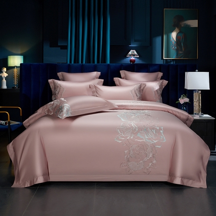 美娘阁 2023新款秋冬双股长绒棉刺绣家居款四件套-玫瑰园 玫瑰园  藕粉