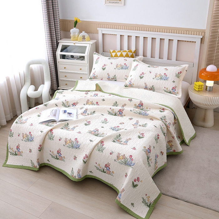 91家纺网 家纺一手货源 找家纺 40支全棉夹棉绗缝13372简约款印花多功能床盖夏被凉席 蘑菇屋