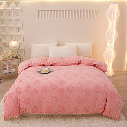 新品230克牛奶绒烂花单被套定做定制尺寸 粉玫瑰