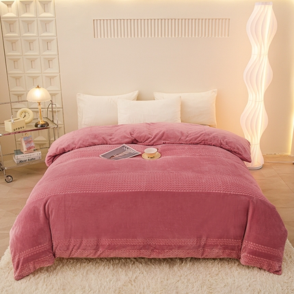 新品230克牛奶绒烂花单被套定做定制尺寸 提花-豆沙