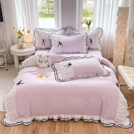 91家纺网 家纺一手货源 找家纺 （总）逸尚阁 2023新款高支密水洗磨毛花边四件套-塔塔