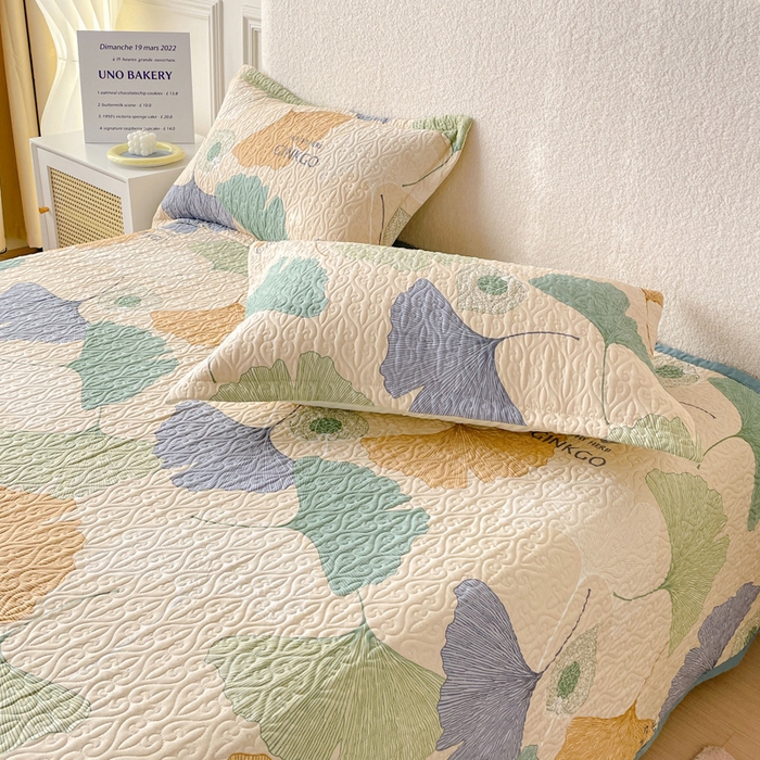 91家纺网 家纺一手货源 找家纺 40支全棉夹棉绗缝13372简约款印花多功能床盖夏被凉席 初秋银杏