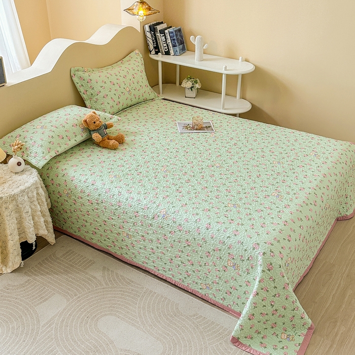 91家纺网 家纺一手货源 找家纺 40支全棉夹棉绗缝13372简约款印花多功能床盖夏被凉席 遇见美好