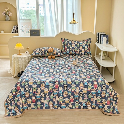 91家纺网 家纺一手货源 找家纺 总胜权40支A类全棉夹棉绗缝13372简约款印花多功能床盖夏被四季通用