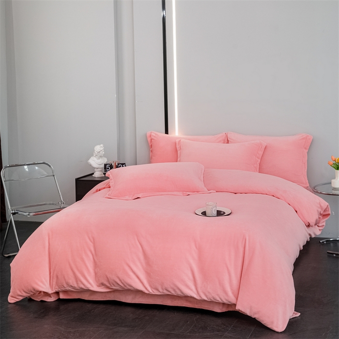 91家纺网 家纺一手货源 找家纺 新款230克牛奶绒纯色四件套定做定制尺寸 玉色