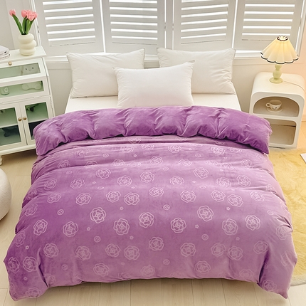 新款全消光210克婴儿绒宝宝绒压花单被套定做定制尺寸 宝宝绒-紫山茶花