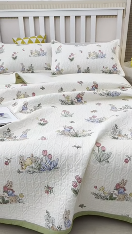 91家纺网 家纺一手货源 找家纺 40支全棉夹棉绗缝13372简约款印花多功能床盖夏被凉席 蘑菇屋