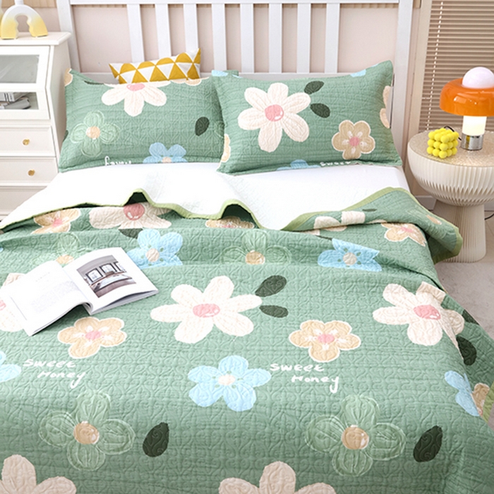 91家纺网 家纺一手货源 找家纺 40支全棉夹棉绗缝13372简约款印花多功能床盖夏被凉席 春日花园