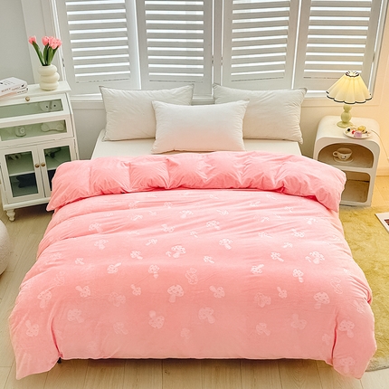 新款全消光210克婴儿绒宝宝绒压花单被套定做定制尺寸 宝宝绒-粉蘑菇