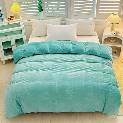 新款全消光210克婴儿绒宝宝绒压花单被套定做定制尺寸 宝宝绒-绿玫瑰