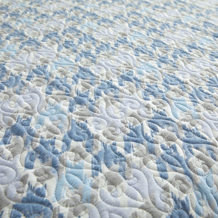 91家纺网 家纺一手货源 找家纺 40支全棉夹棉绗缝13372简约款印花多功能床盖夏被凉席 千鸟格-蓝