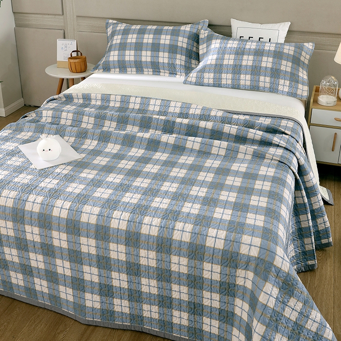 91家纺网 家纺一手货源 找家纺 40支全棉夹棉绗缝13372简约款印花多功能床盖夏被凉席 朗阁