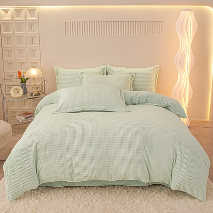 91家纺网 家纺一手货源 找家纺 新品牛奶绒烂花230克四件套可定做 条纹-绿