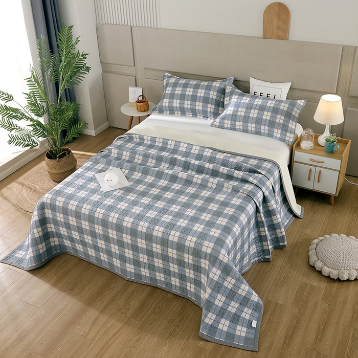 91家纺网 家纺一手货源 找家纺 40支全棉夹棉绗缝13372简约款印花多功能床盖夏被凉席 朗阁