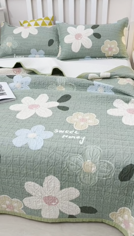 91家纺网 家纺一手货源 找家纺 40支全棉夹棉绗缝13372简约款印花多功能床盖夏被凉席 春日花园