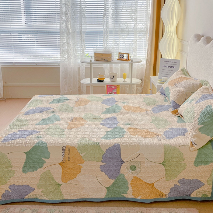 91家纺网 家纺一手货源 找家纺 40支全棉夹棉绗缝13372简约款印花多功能床盖夏被凉席 初秋银杏