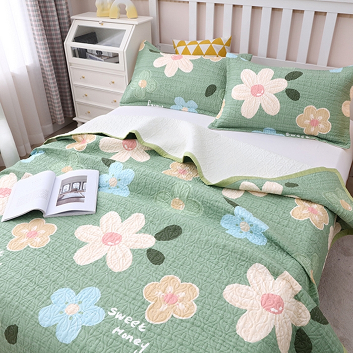 91家纺网 家纺一手货源 找家纺 40支全棉夹棉绗缝13372简约款印花多功能床盖夏被凉席 春日花园