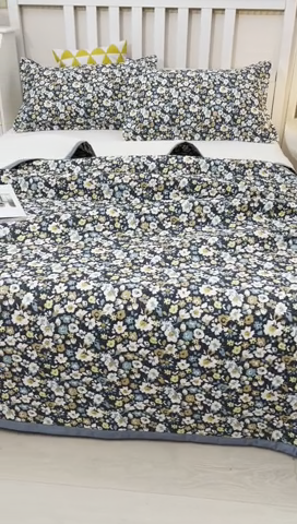 91家纺网 家纺一手货源 找家纺 40支全棉夹棉绗缝13372简约款印花多功能床盖夏被凉席 梦兰