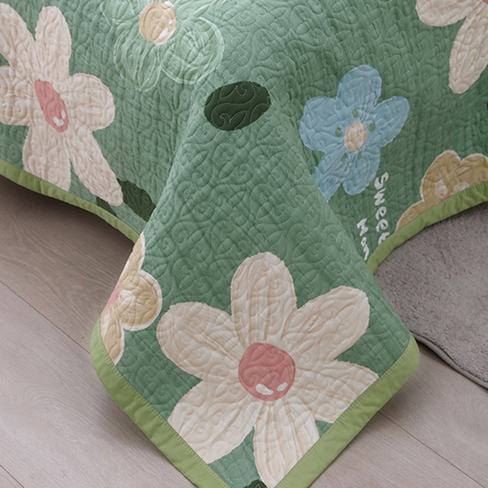 91家纺网 家纺一手货源 找家纺 40支全棉夹棉绗缝13372简约款印花多功能床盖夏被凉席 春日花园