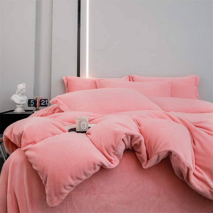 91家纺网 家纺一手货源 找家纺 新款230克牛奶绒纯色四件套定做定制尺寸 玉色