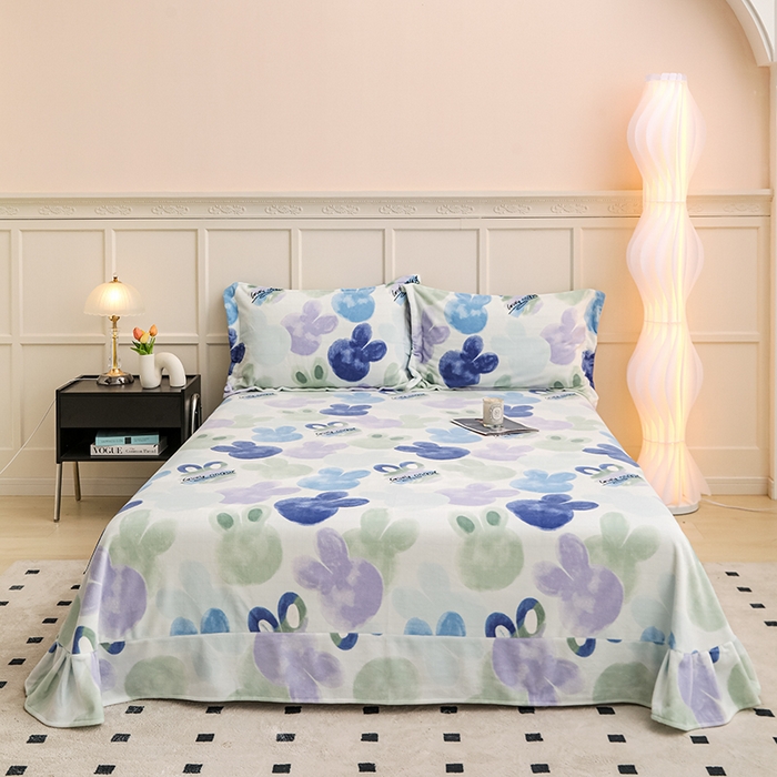 91家纺网 家纺一手货源 找家纺 新款230克印花牛奶绒床单定制定做尺寸  缤纷世界