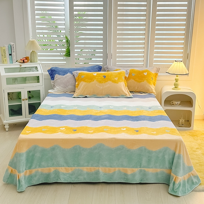 91家纺网 家纺一手货源 找家纺 新款230克印花牛奶绒床单定制定做尺寸  畅想