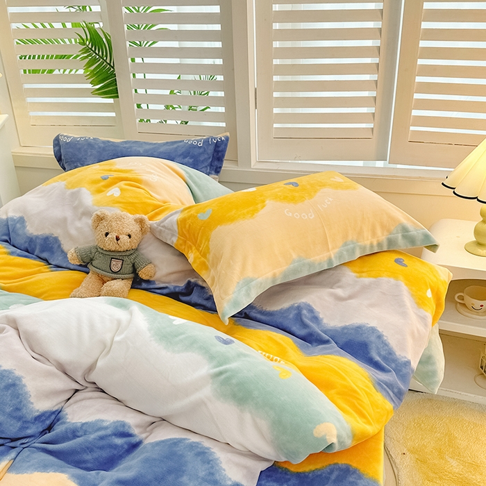 91家纺网 家纺一手货源 找家纺 新款230克高克重印花牛奶绒四件套定做定制尺寸 畅想