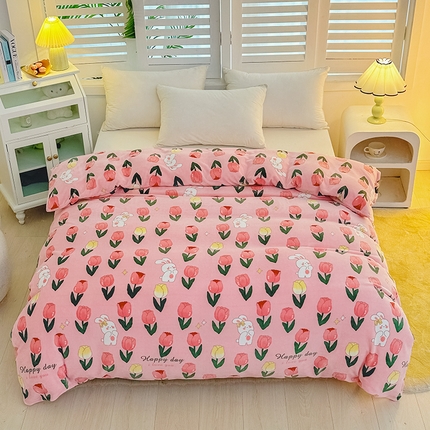 新款230克高克重印花牛奶绒单被套定制定做尺寸 郁金香