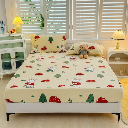 91家纺网 家纺一手货源 找家纺 （总）新款230克高克重印花牛奶绒床笠定做定制尺寸