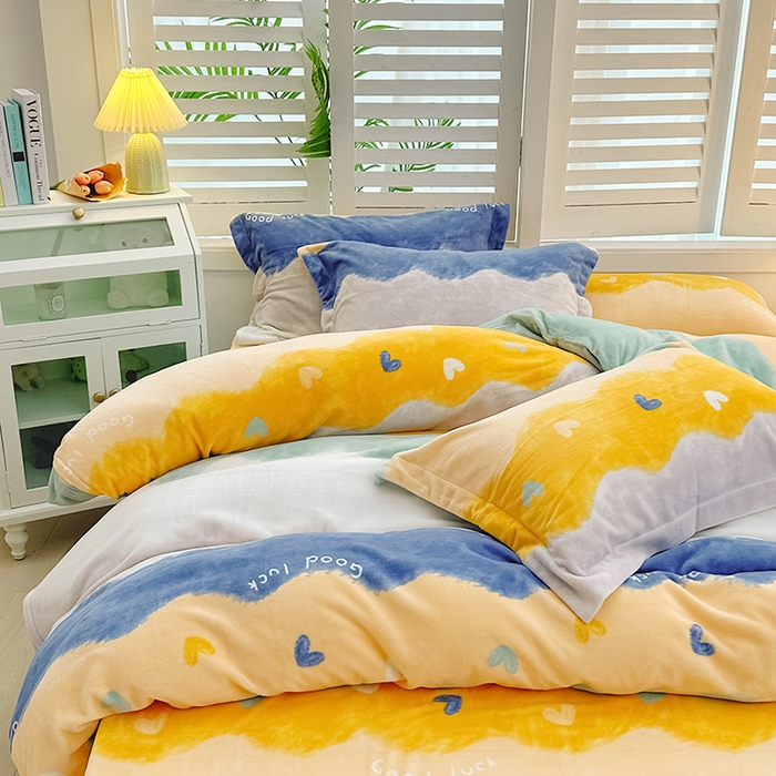 91家纺网 家纺一手货源 找家纺 新款230克高克重印花牛奶绒四件套定做定制尺寸 畅想